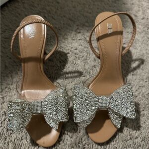 Zara Silver Embellished Bow Heels